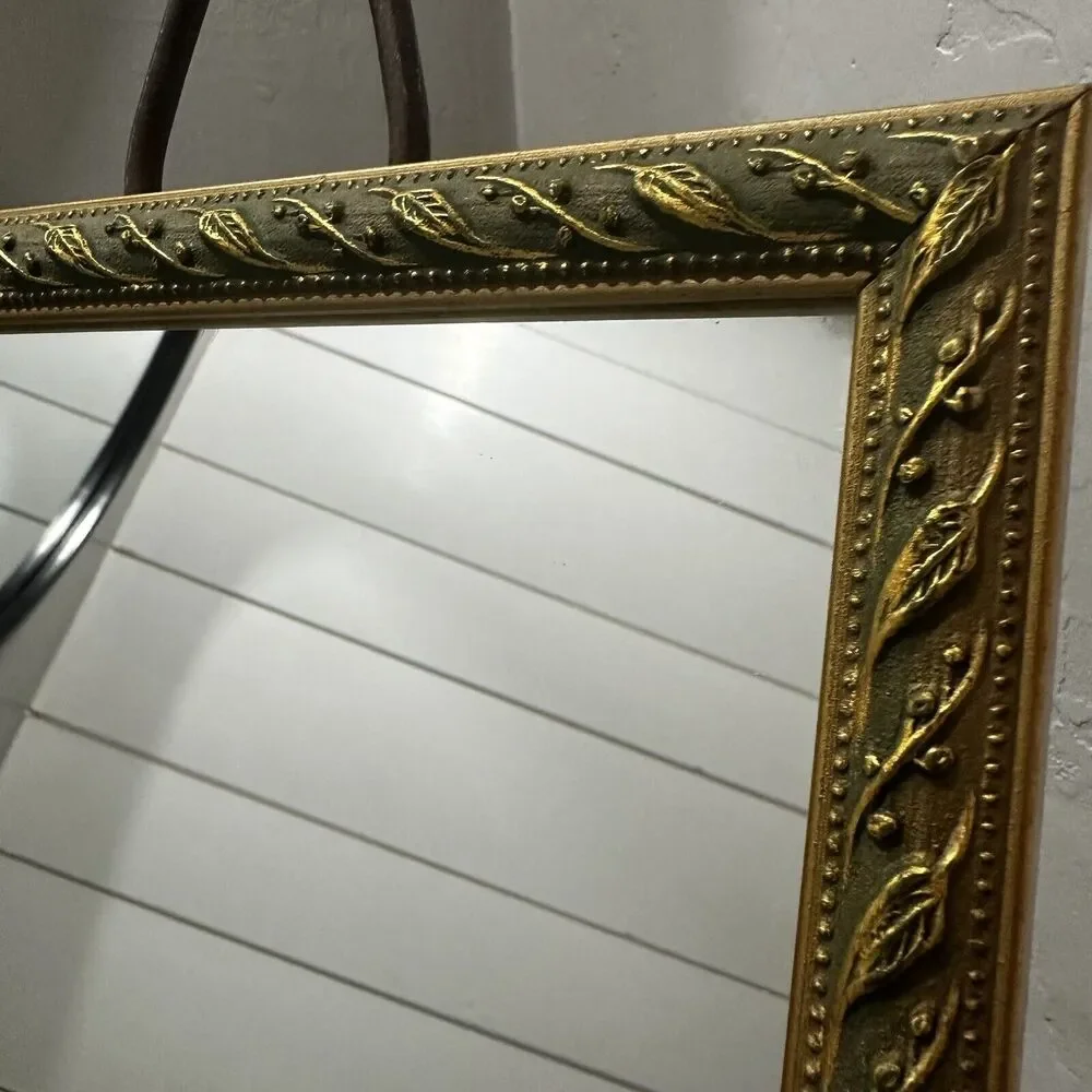 Vintage Gold Gilt Framed Mirror Raised Vine Antiqued Gold Tone Florentine Frame